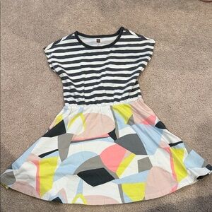 Tea Collection Black and White Striped Dress with Colorful Skirt